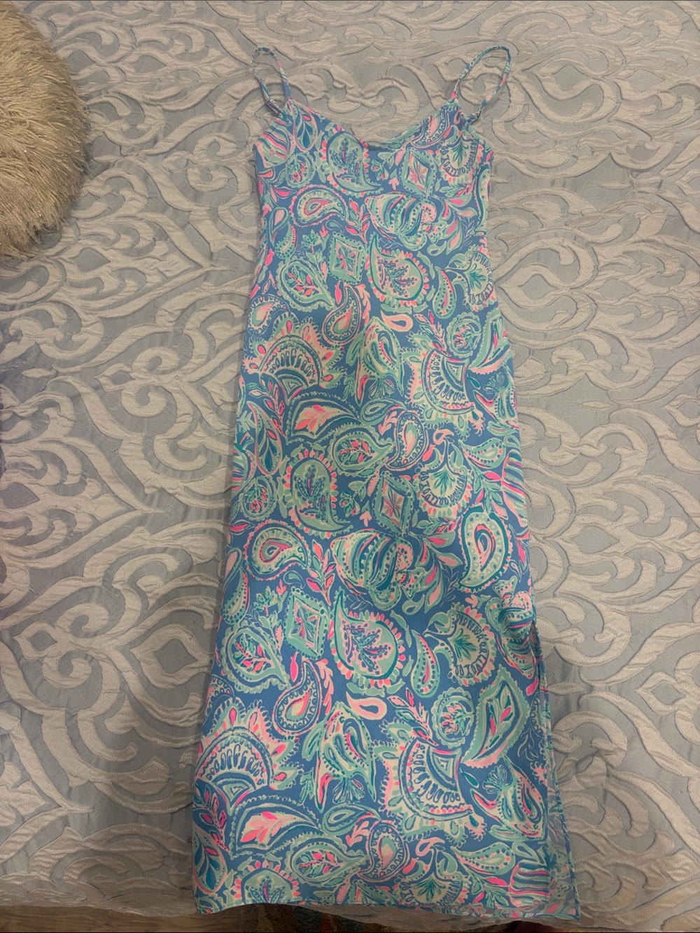 Lilly Pulitzer Blue Teal Pink Paisley Slip Dress